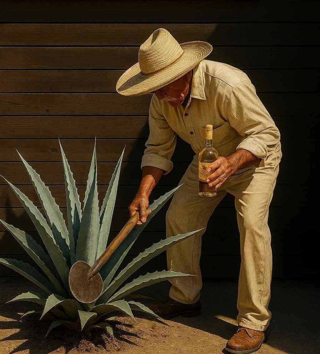 Mature agaves staged for planting